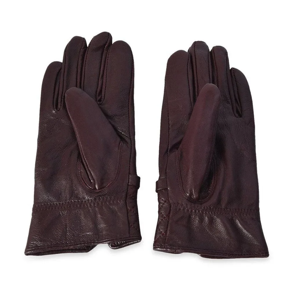 Touchscreen Gloves Leather Quilted Pattern Maroon